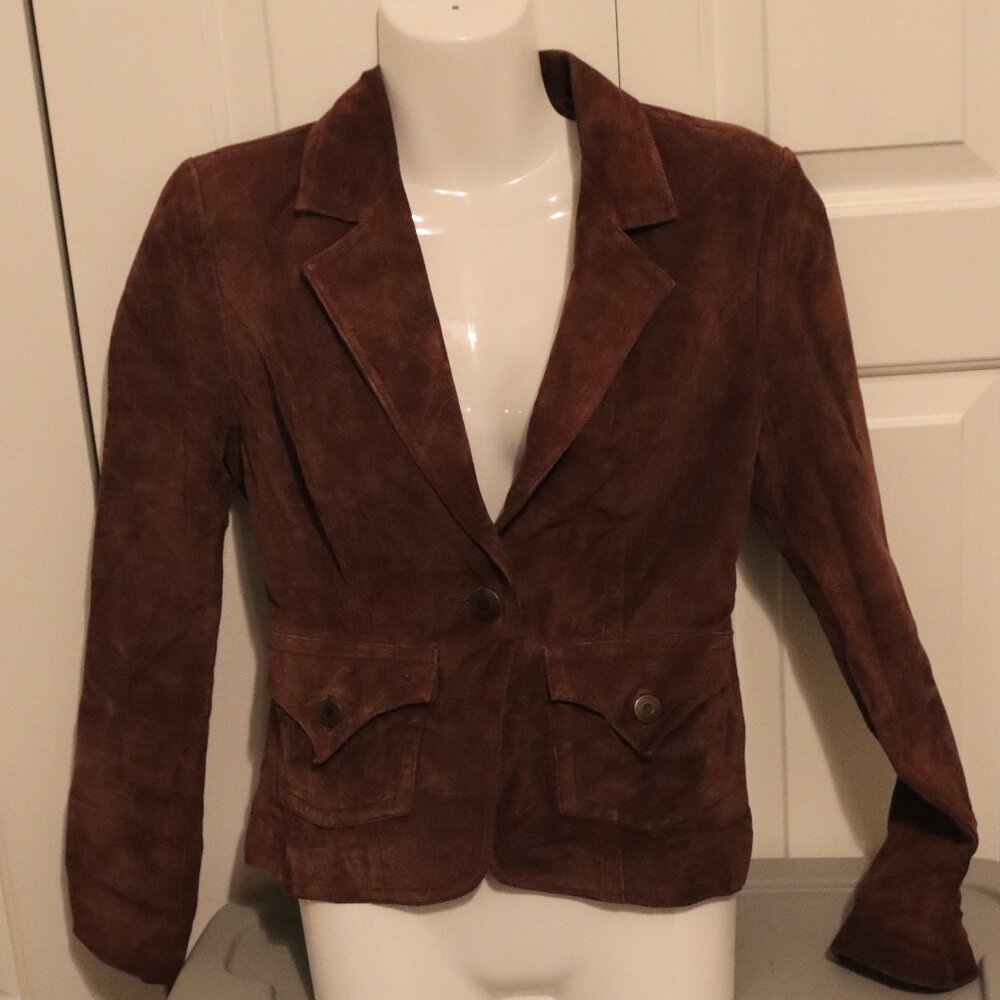 Fitted Suede Leather one button Charlotte Russe jacket Small 100% leather Brown
